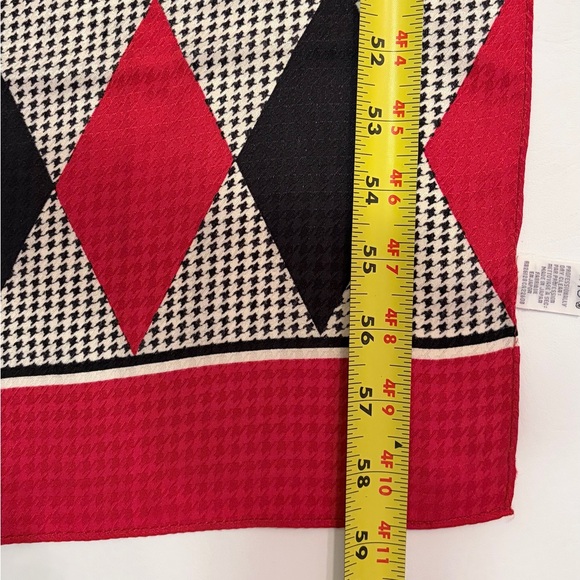 Echo 100% Silk Scarf Red White and Black Diamond Harlequin Pattern 11”x 59” - Picture 9 of 11